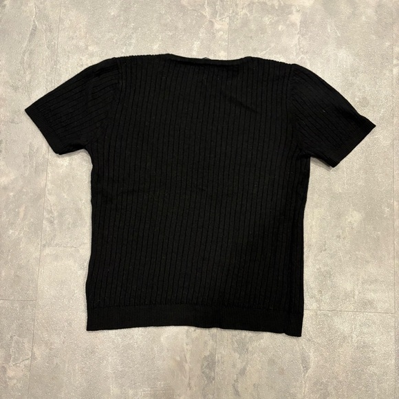ST JOHN Wool Short Sleeve Ribbed Knit Sweater Size Medium - Picture 3 of 6